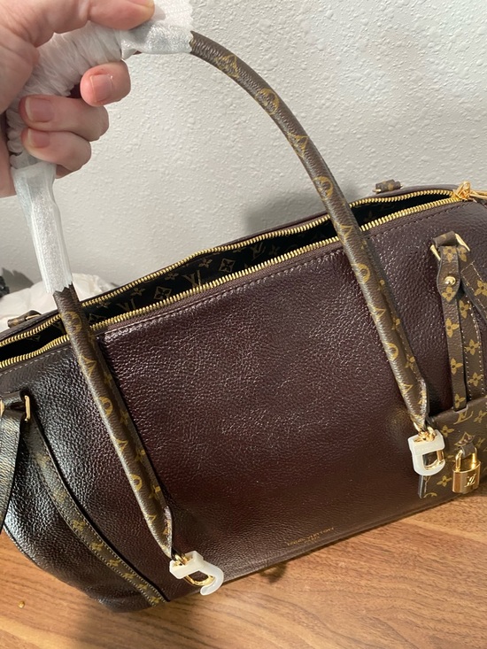 Dark Brown Leather Shoulder Bag with Monogram Straps - Picture 7 of 7